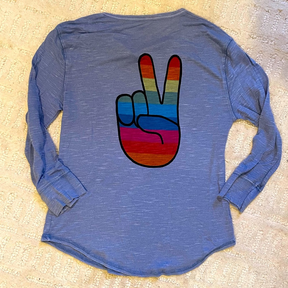 Zadig & Voltaire Button 3/4 Sleeve Henley Tee with Rainbow Peace 🌈 ✌️